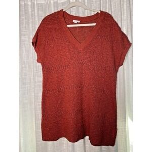 J.Jill Textured Loose Knit V-Neck Burnt Orange Tunic Sweater, Coastal Luxe | Med